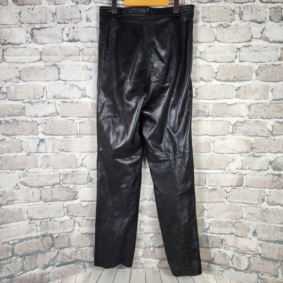 Vintage High Waist Black Leather Pant Pleated Front Taper Leg Lined Waist 28.5" - Picture 11 of 16